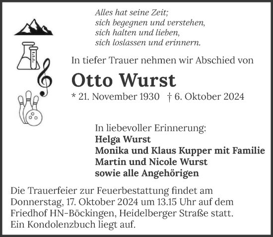 Traueranzeige von Otto Wurst von GESAMT