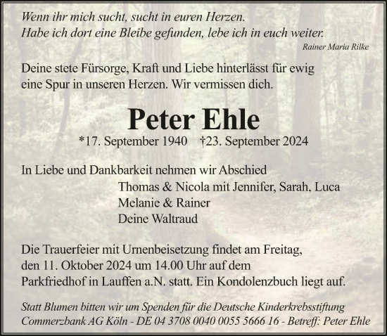 Traueranzeige von Peter Ehle von GESAMT