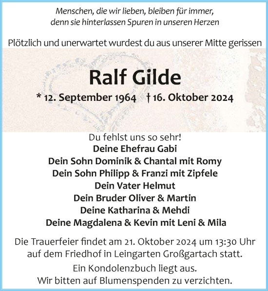 Traueranzeige von Ralf Gilde von GESAMT