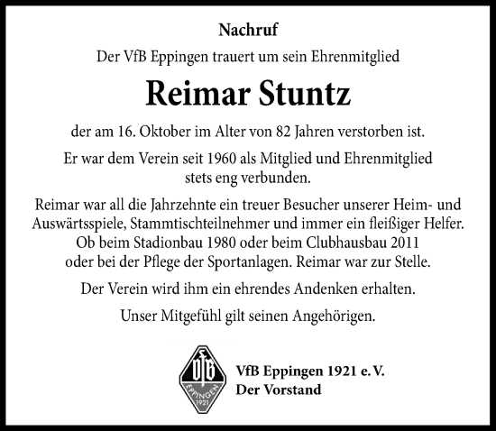 Traueranzeige von Reimar Stuntz von GESAMT