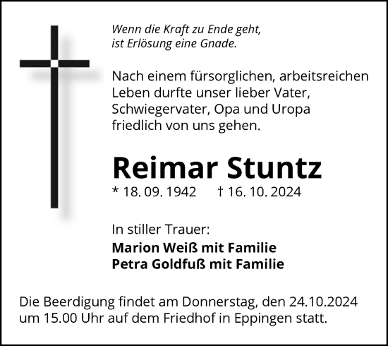 Traueranzeige von Reimar Stuntz von GESAMT