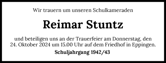 Traueranzeige von Reimar Stuntz von GESAMT