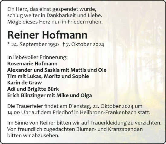 Traueranzeige von Reiner Hofmann von GESAMT