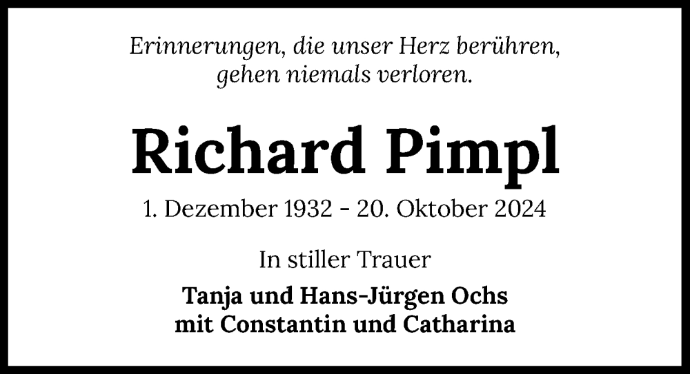  Traueranzeige für Richard Pimpl vom 23.10.2024 aus GESAMT