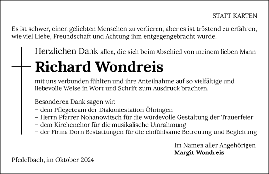 Traueranzeige von Richard Wondreis von GESAMT