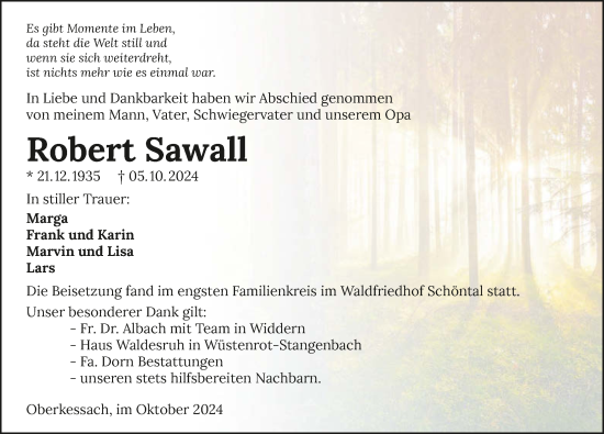 Traueranzeige von Robert Sawall von GESAMT