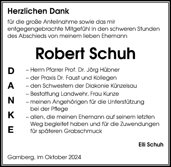 Traueranzeige von Robert Schuh von GESAMT