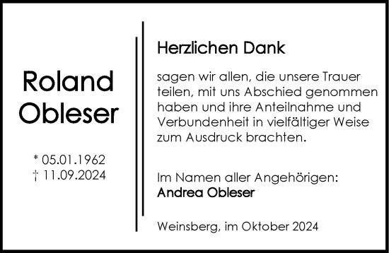 Traueranzeige von Roland Obleser von GESAMT