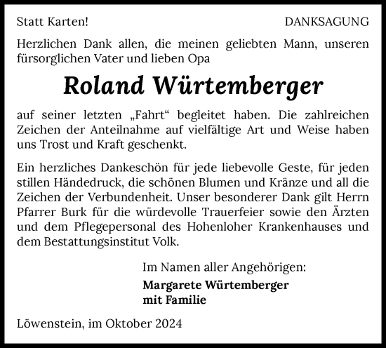 Traueranzeige von Roland Würtemberger von GESAMT