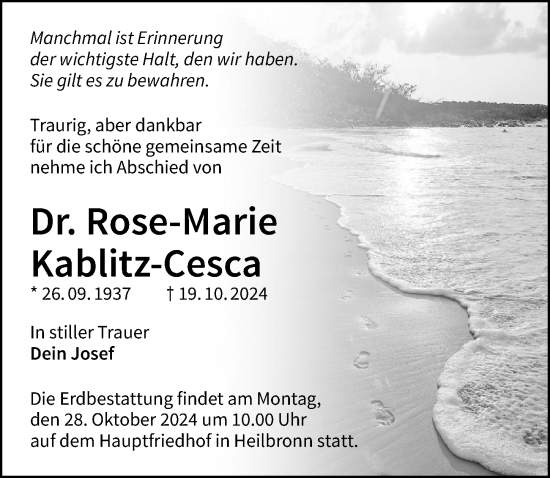 Traueranzeige von Rose-Marie Kablitz-Cesca von GESAMT