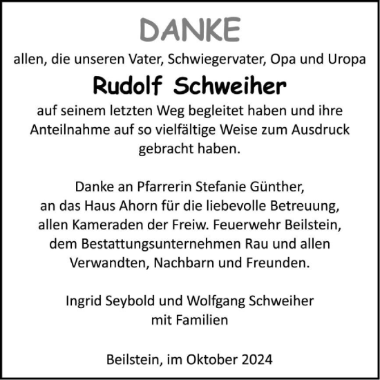 Traueranzeige von Rudolf Schweiher von GESAMT