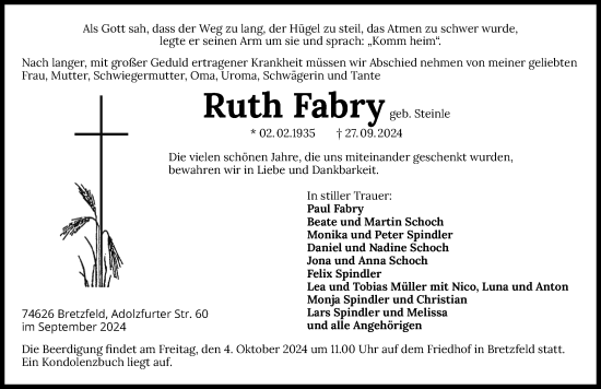 Traueranzeige von Ruth Fabry von GESAMT