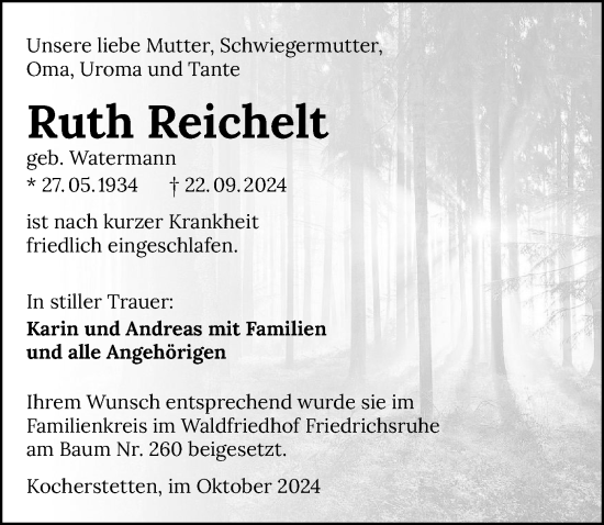 Traueranzeige von Ruth Reichelt von GESAMT