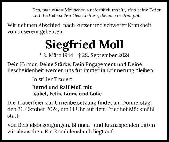 Traueranzeige von Siegfried Moll von GESAMT