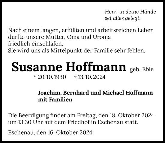 Traueranzeige von Susanne Hoffmann von GESAMT