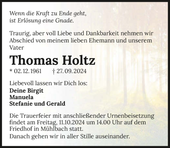 Traueranzeige von Thomas Holtz von GESAMT