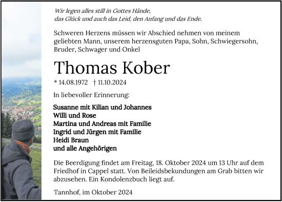 Traueranzeige von Thomas Kober von GESAMT