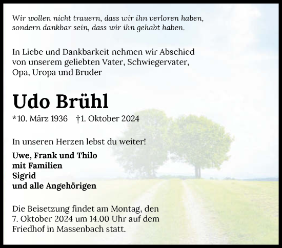 Traueranzeige von Udo Brühl von GESAMT