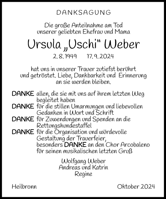 Traueranzeige von Ursula Weber von GESAMT