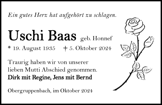 Traueranzeige von Uschi Baas von GESAMT