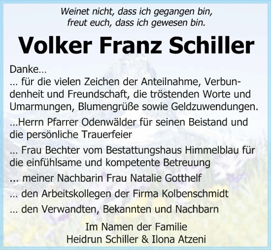 Traueranzeige von Volker Franz Schiller von GESAMT