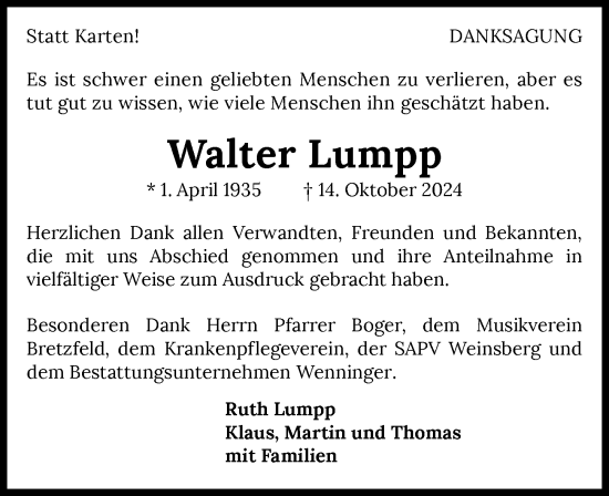 Traueranzeige von Walter Lumpp von GESAMT