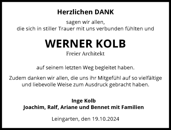 Traueranzeige von Werner Kolb von GESAMT