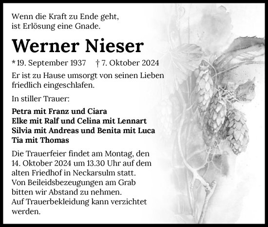 Traueranzeige von Werner Nieser von GESAMT