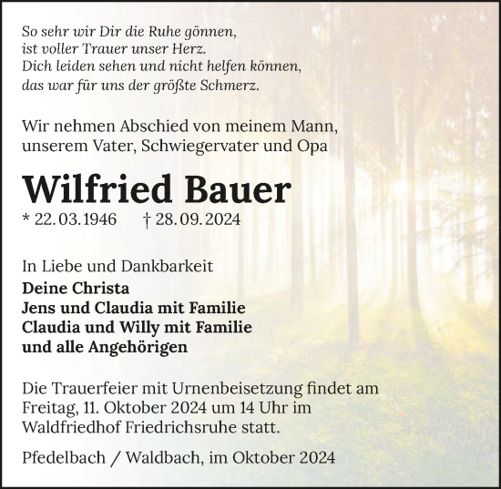 Traueranzeige von Wilfried Bauer von GESAMT