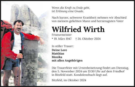 Traueranzeige von Wilfried Wirth von GESAMT