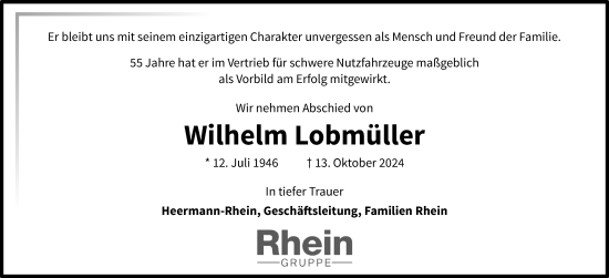 Traueranzeige von Wilhelm Lobmüller