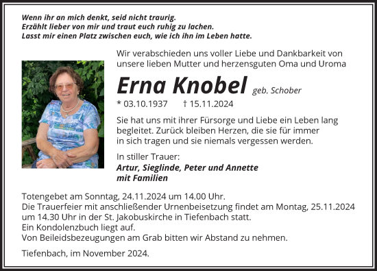 Traueranzeige von Erna Knobel von GESAMT