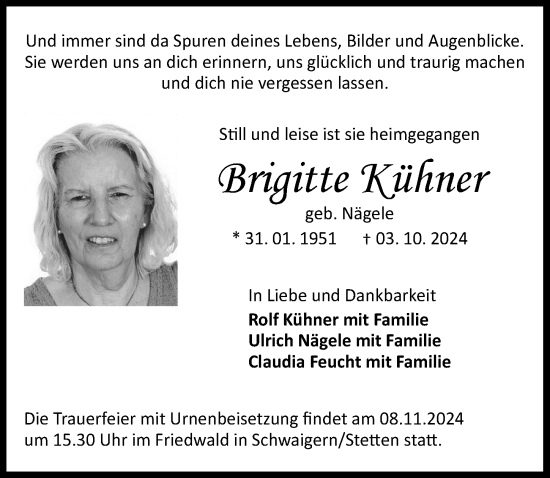 Traueranzeige von Brigitte Kühner 