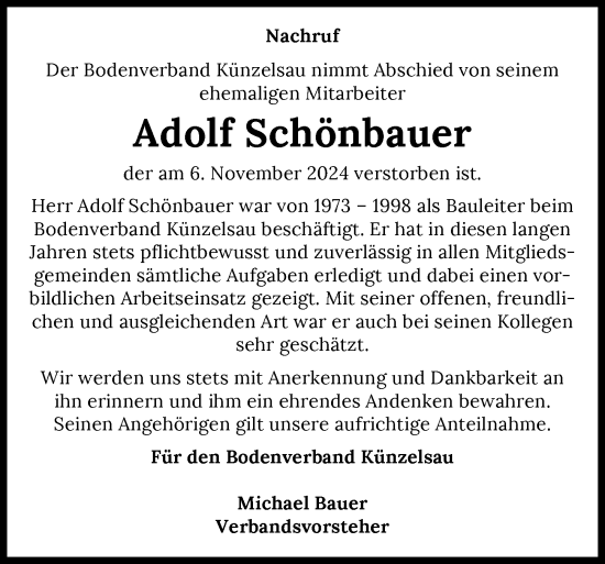 Traueranzeige von Adolf Schönbauer von GESAMT