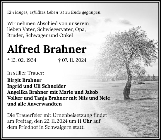 Traueranzeige von Alfred Brahner von GESAMT