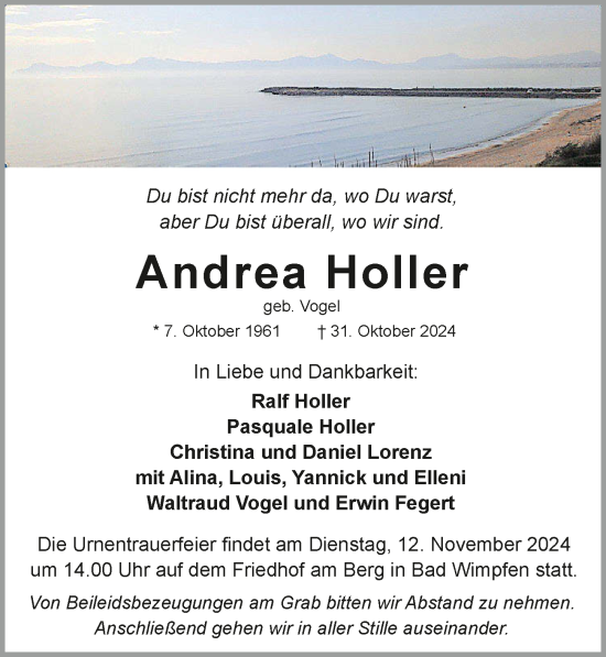 Traueranzeige von Andrea Holler von GESAMT