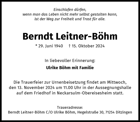 Traueranzeige von Berndt Leitner-Böhm von GESAMT