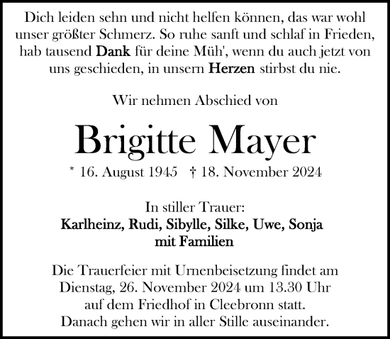 Traueranzeige von Brigitte Mayer von GESAMT