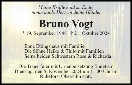 Traueranzeige von Bruno Vogt von GESAMT