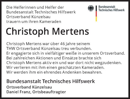 Traueranzeige von Christoph Mertens von GESAMT