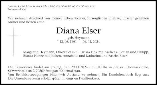 Traueranzeige von Diana Elser von GESAMT