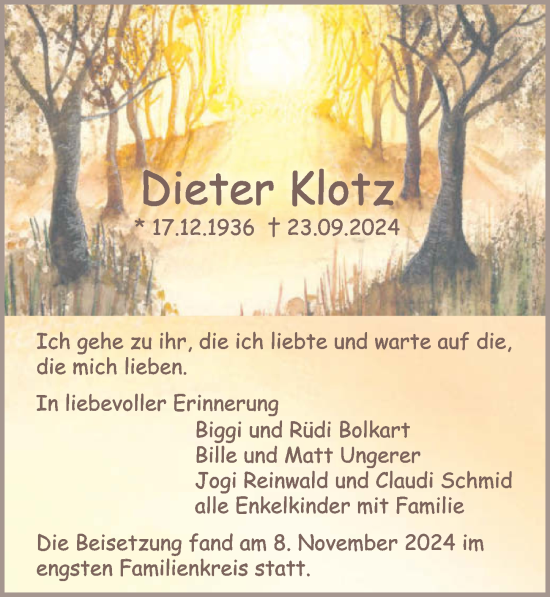 Traueranzeige von Dieter Klotz von GESAMT