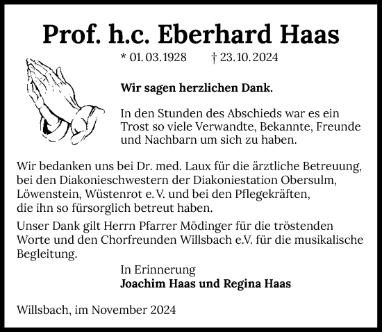 Traueranzeige von Eberhard Haas von GESAMT