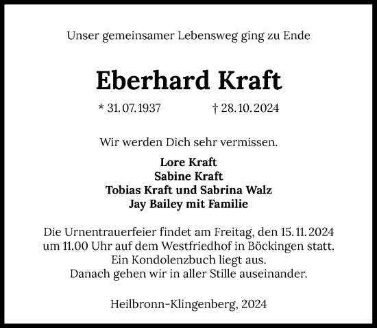 Traueranzeige von Eberhard Kraft von GESAMT