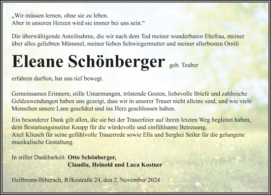 Traueranzeige von Eleane Schönberger von GESAMT