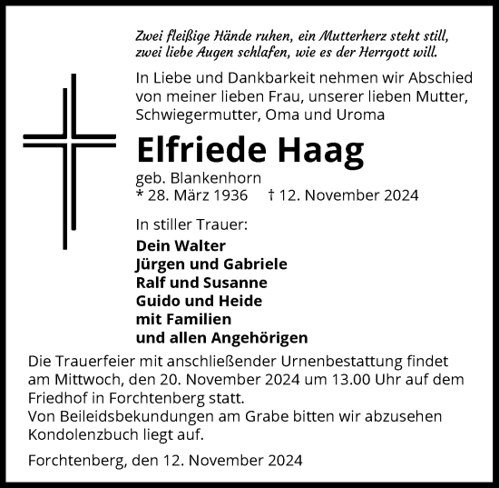 Traueranzeige von Elfriede Haag von GESAMT