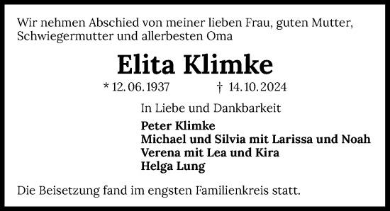 Traueranzeige von Elita Klimke von GESAMT