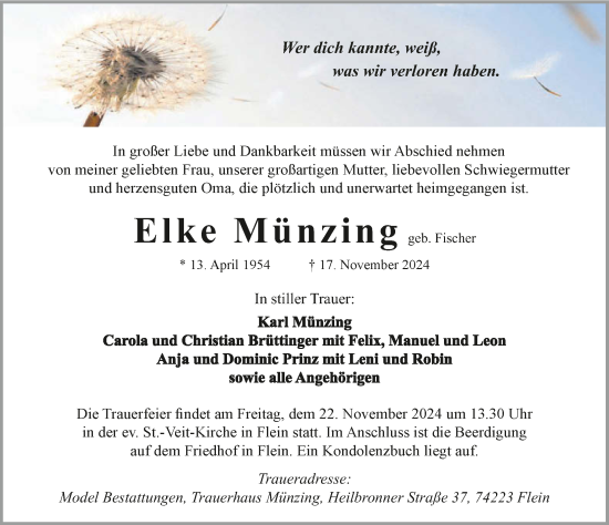 Traueranzeige von Elke Münzing von GESAMT