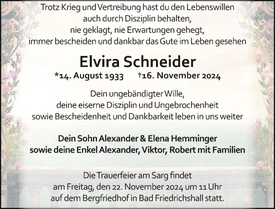 Traueranzeige von Elvira Schneider von GESAMT