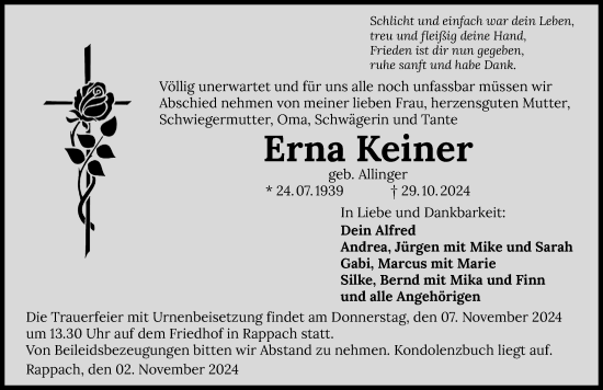 Traueranzeige von Erna Keiner von GESAMT